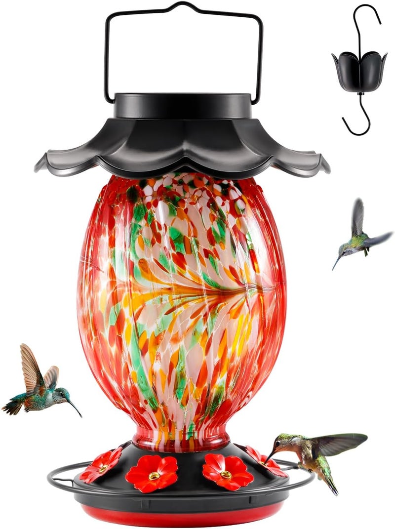 HouseSapp Solar Hummingbird Feeder - 49 fl.oz Hand Blown Glass Color Changing - 7 Feeding Ports with Perch - Never Leak - Perfect Hummingbird Feeder - Image 1
